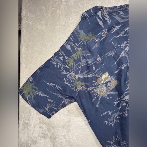 Nautica Men’s Linen Blend Tropical Button Down Hawaiian Blue Collared Shirt M - Picture 10 of 12